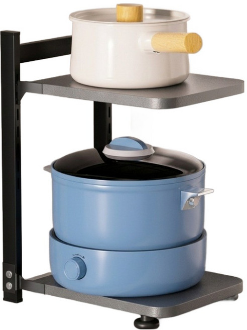 앞날창창 높이조절 후라이팬 거치대 업그레이드, 블랙, 1개, 2단