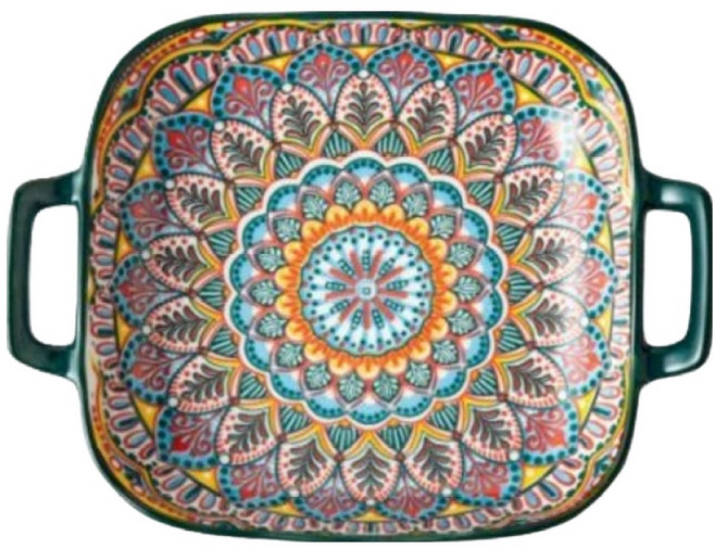 아메리칸로드 빈티지 컬러패턴 세라믹 브런치 접시 HR2728, 모로코, 1개