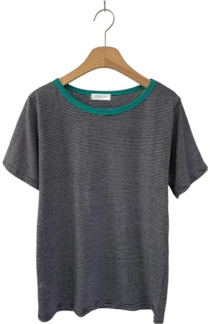 시크블랙 여성용 번너케 배색 단가라 라운드 반팔 티셔츠 cpt17579k62