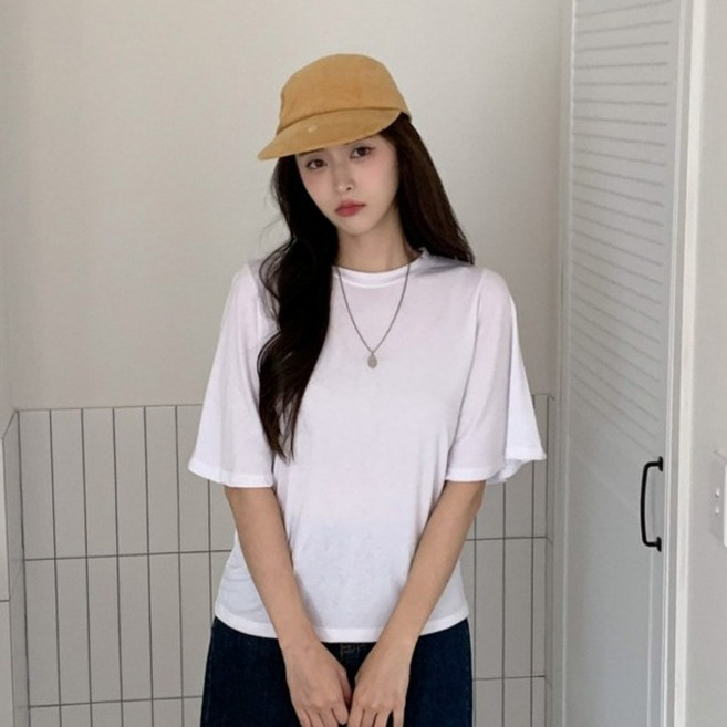 시크블랙 여성용 어린르 루즈핏 무지 날개 반팔 티셔츠 cpt17587k62