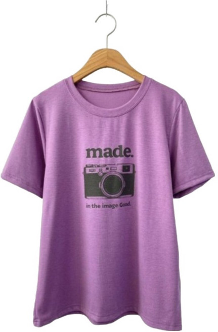 시크블랙 여성용 오빈래 카메라 프린팅 루즈핏 스판 반팔티 cpt17584k62