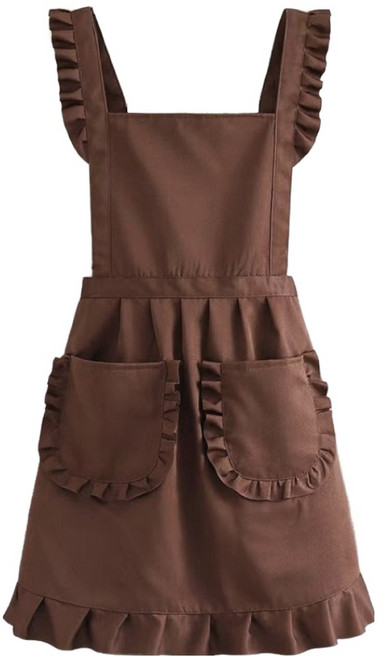 앞날창창 프릴 포켓 앞치마, 다크브라운, 1개
