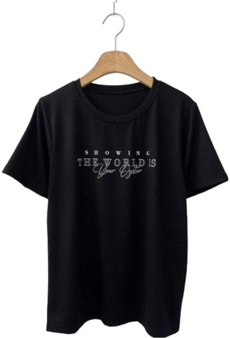 시크블랙 여성용 스조진 레터링 프린팅 스판 반팔 티셔츠 cpt17583k62