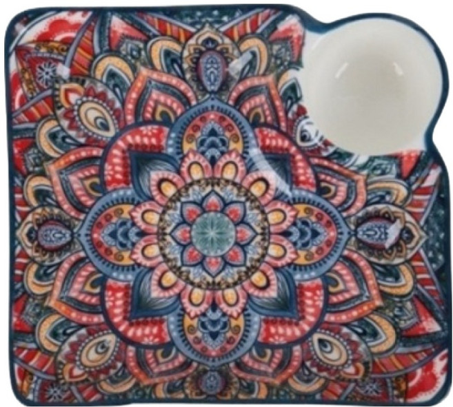아메리칸로드 보헤미안 만다라 세라믹 그릇 만두접시 HR2719, 혼합색상, 1개