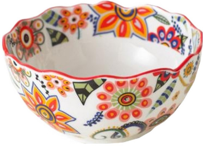 아메리칸로드 플라워 에스닉 레드패턴 도자기 그릇 그릇소 HR2726, 혼합색상, 1개