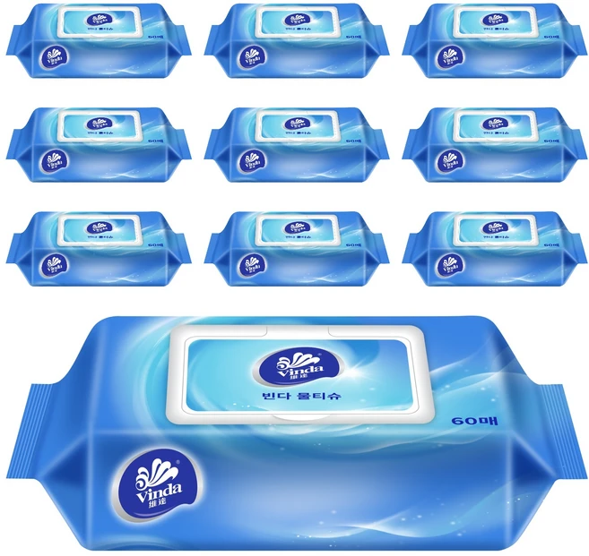 빈다 물티슈 캡형, 10개, 60매, 12.6g - 쿠팡