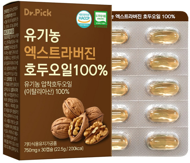 닥터픽 유기농 엑스트라버진 호두오일 100% 22.5g, 1개, 30정