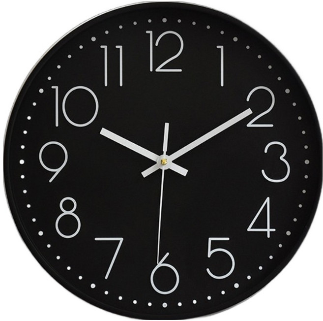 루아즈 인테리어 무소음 원형 베이직 벽시계 20cm, 올블랙