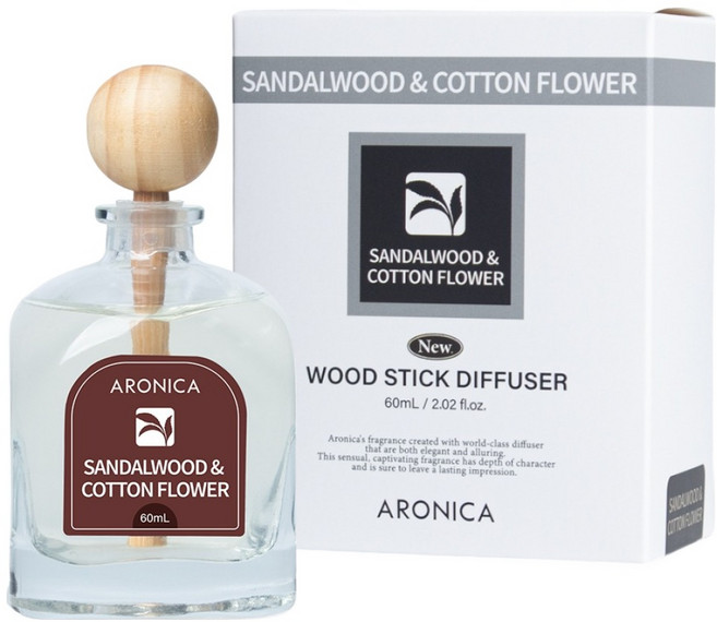 아로니카 뉴우드스틱 차량용 디퓨저 60ml, 샌달우드코튼플라워, 1개