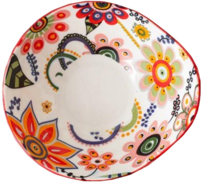 아메리칸로드 플라워 에스닉 레드패턴 도자기 그릇 스프볼 HR2726, 혼합색상, 1개