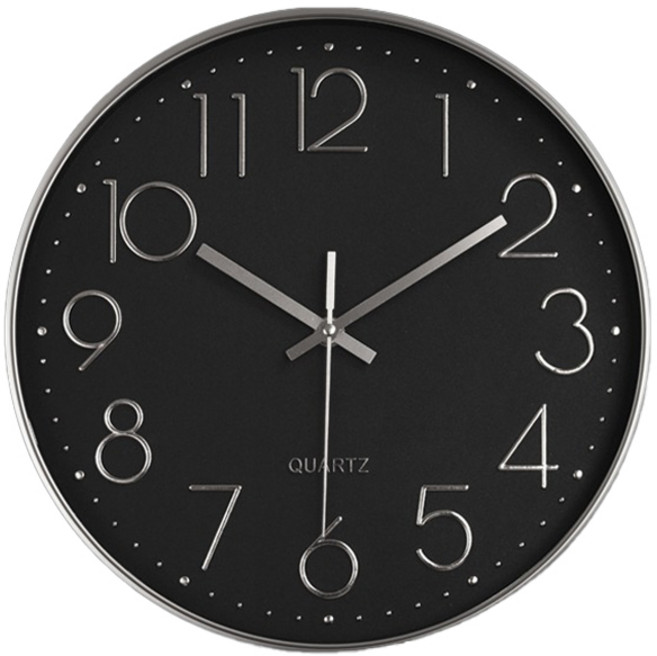 루아즈 인테리어 무소음 원형 베이직 벽시계 20cm, 블랙실버