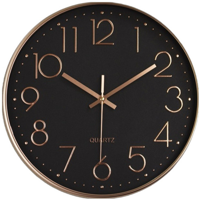 루아즈 인테리어 무소음 원형 베이직 벽시계 20cm, 블랙골드
