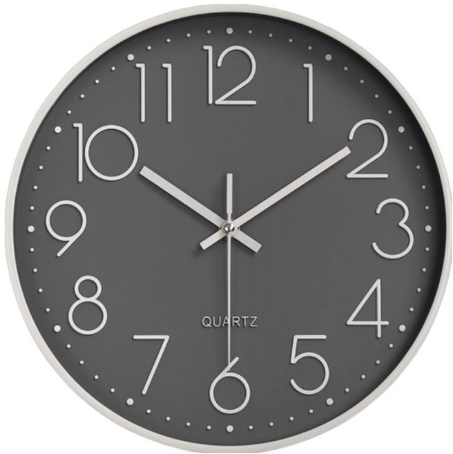 루아즈 인테리어 무소음 원형 베이직 벽시계 20cm, 그레이실버