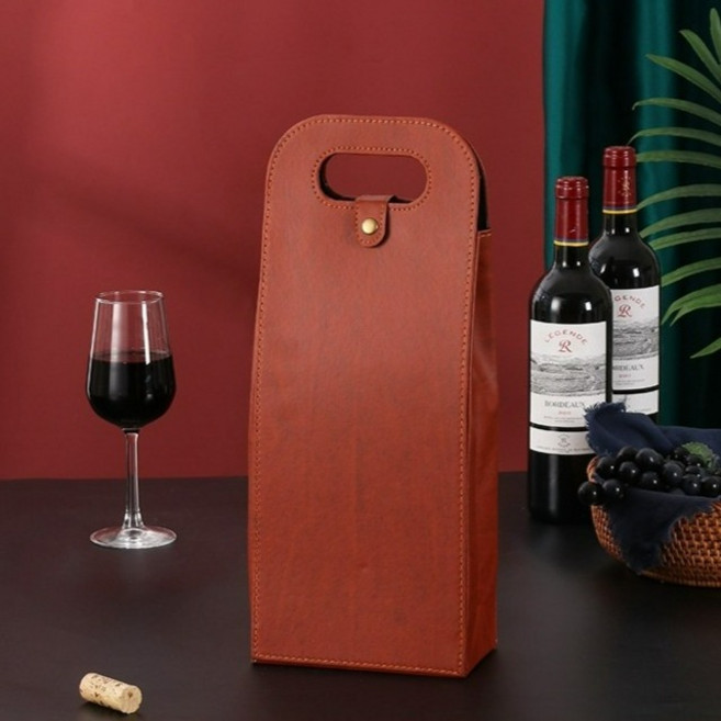 솜니아레 선물용 대용량 인조가죽 휴대용 샴페인 와인 가방 16.5 x 9 x 36 cm, 우드, 2개