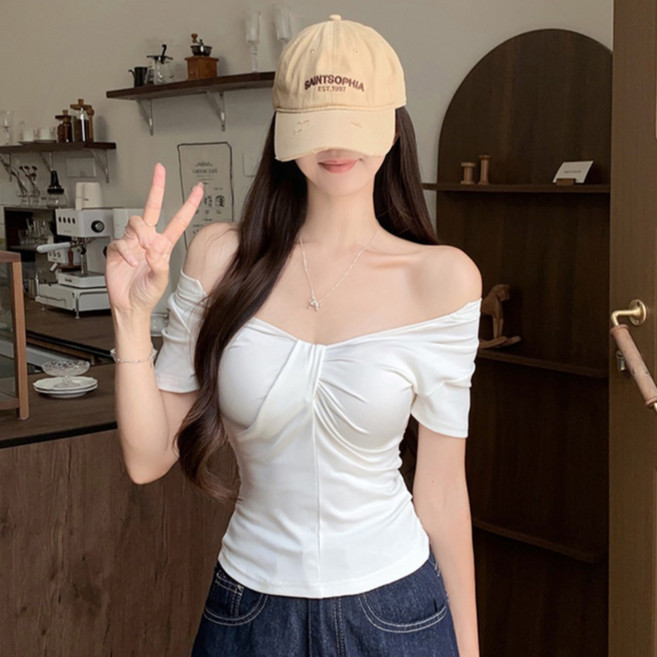 루나걸 여성용 엘리세라 셔링 오프숄더 슬림 티셔츠 L26SMT030514