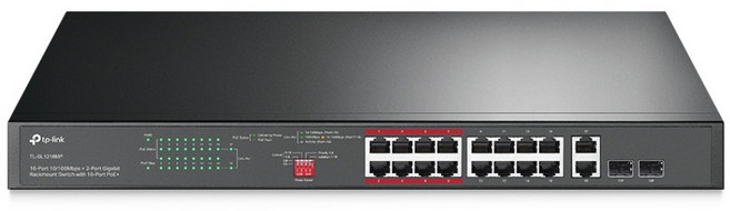 tp-link 商用非管理型交換器 RJ-45(PoE+) 10/100Mbps 16埠 + RJ-45 Gigabit 2埠 + SFP Gigabit 2埠, 1個, TL-SL1218MP v6.0