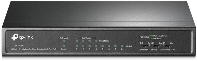 tp-link 8埠 10/100M 商用桌上型 PoE交換器 RJ-45(PoE+) 4埠 + RJ-45 4埠, 1個, TL-SF1008P v8
