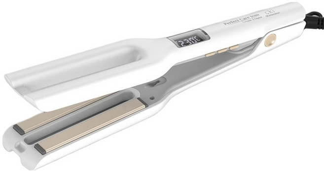 cki 세라믹코팅 디지털 6단 온도조절 듀얼 플레이트 말발굽 고데기, 화이트, CKI-F710