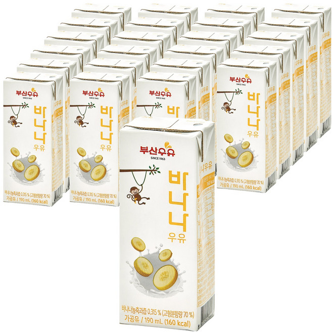부산우유 농협 멸균 바나나 우유, 190ml, 24개