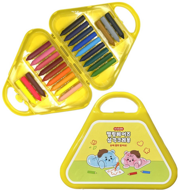 화신문구 젤링베어즈 손에 묻지 않는 삼각 크레용, 1개, 24색