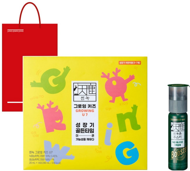 천녹 정관장 그로잉 키즈 U7 3세~7세 20ml x 14p + 천녹톤 부스터 세트 + 쇼핑백, 1세트