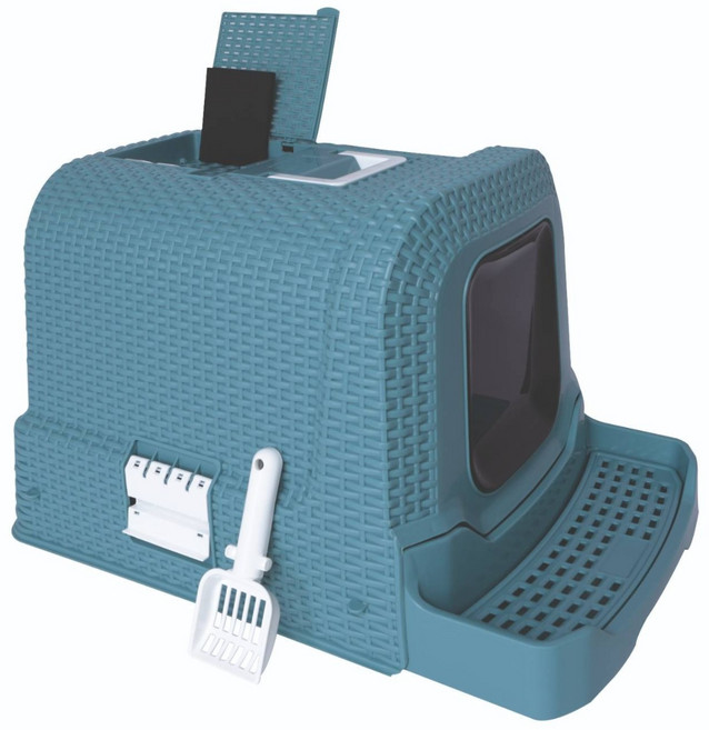 M-PETS 典雅雙階貓砂盆 附貓砂鏟, 藍色, 1個