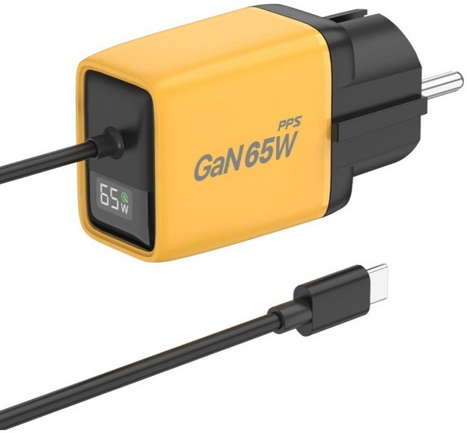 유엠투 65W GAN PD PPS 디스플레이 C타입 접지 케이블 일체형 초고속 충전기, 옐로우