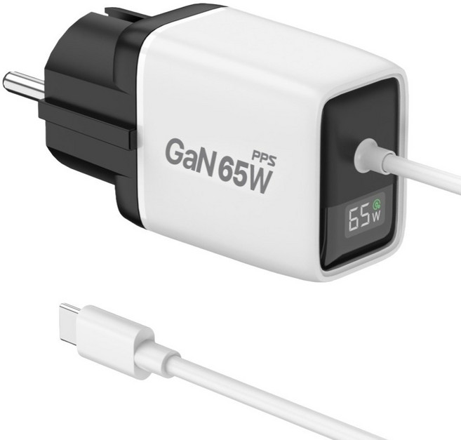 유엠투 65W GAN PD PPS 디스플레이 C타입 접지 케이블 일체형 초고속 충전기, 화이트