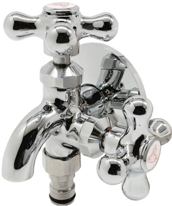 우리수도 크롬 도금 두갈래 세탁기전용 스텐 수도꼭지 IM-03 온수, 1개