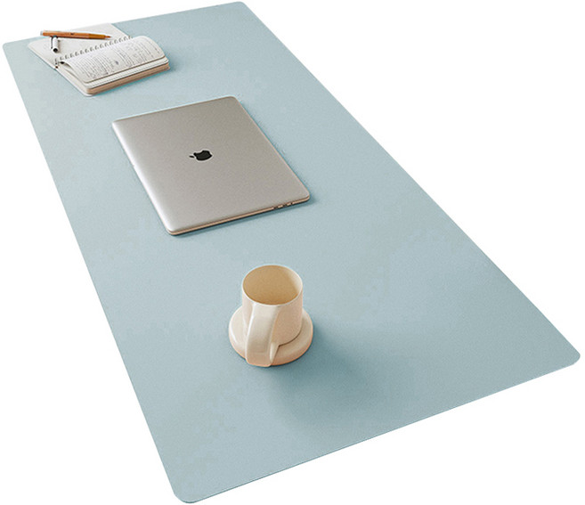 미니멀 데일리 PU 인조가죽 방수 데스크 매트 대형, 미스트 블루