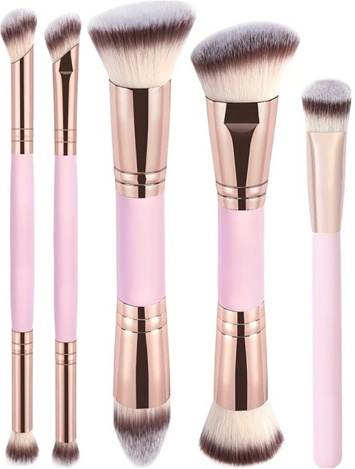 듀얼 메이크업브러쉬세트 5종 세트 KN-B3104, 1세트, 핑크