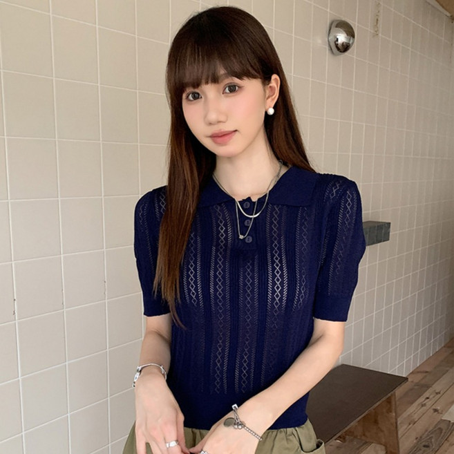 루나걸 여성용 루비엘라 펀칭 카라 니트 L26SMKN030505