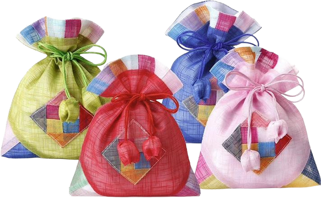 인디케이 전통 복주머니 선물 파우치 4종 세트, 혼합색상, 1세트