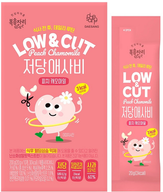 복음자리 LOW CUT 저당 애사비 스틱 피치캐모마일 10p, 200g, 1개