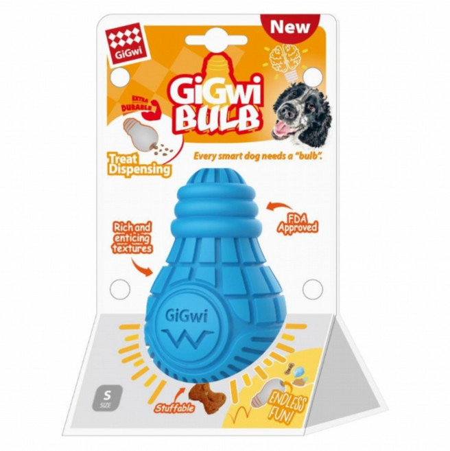 GiGwi 燈泡型橡膠漏食玩具, 藍色, 1個