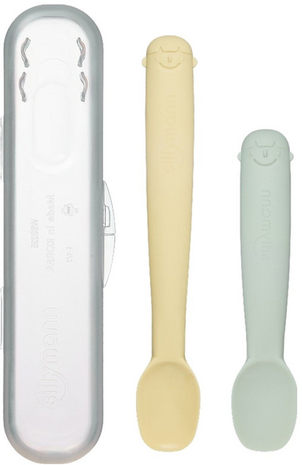실리만 국내생산 크림 실리콘 이유식스푼 2종세트(1단계+2단계) 크림그린+크림옐로우 1세트, 크림옐로우(1단계), 크림그린(2단계)