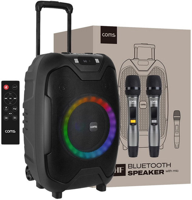 컴스 홈파티 버스킹 이동식 LED TWS 블루투스 앰프, 블랙, KY600