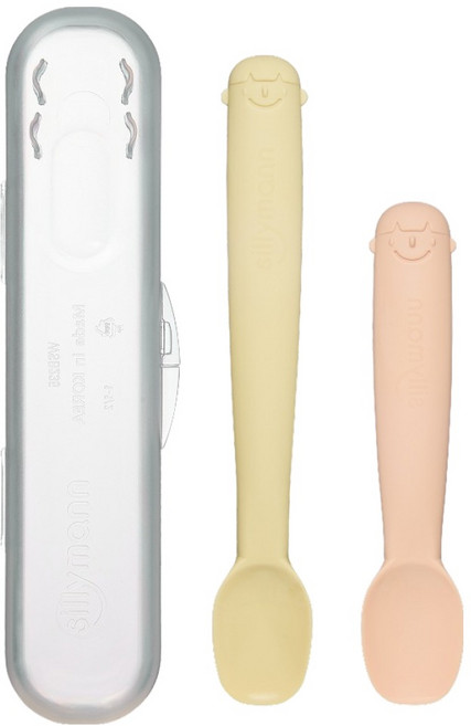 실리만 국내생산 크림 실리콘 이유식스푼 2종세트(1단계+2단계) 크림피치+크림옐로우 1세트, 크림옐로우(1단계), 크림피치(2단계)