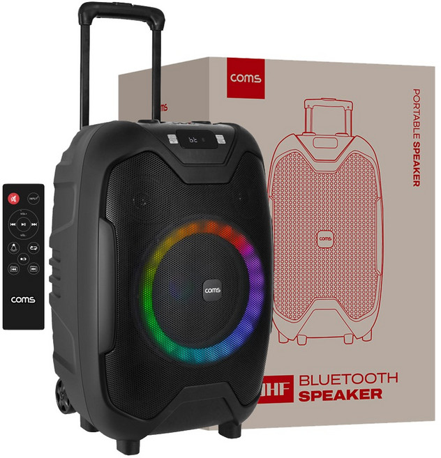 컴스 홈파티 버스킹 이동식 LED TWS 블루투스 앰프, 블랙, KY600N