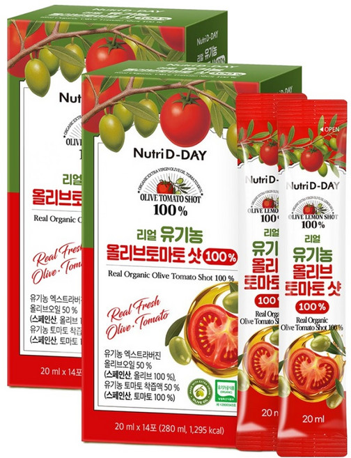 뉴트리디데이 리얼 NFC 착즙 유기농 올리브토마토 스틱 올토샷 14p, 2개, 280ml, 14회분