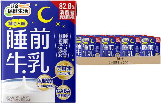 味全 保健生活 睡前牛乳, 24個裝, 200ml