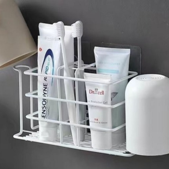 세븐와이즈 벽걸이형 칫솔 치약 가글컵 보관 랙, 화이트, 1개