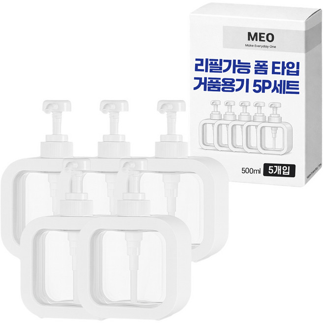메오 리필 가능 폼 타입 핸드워시 디스펜서 거품 용기 500ml x 5p 세트, 화이트, 1세트