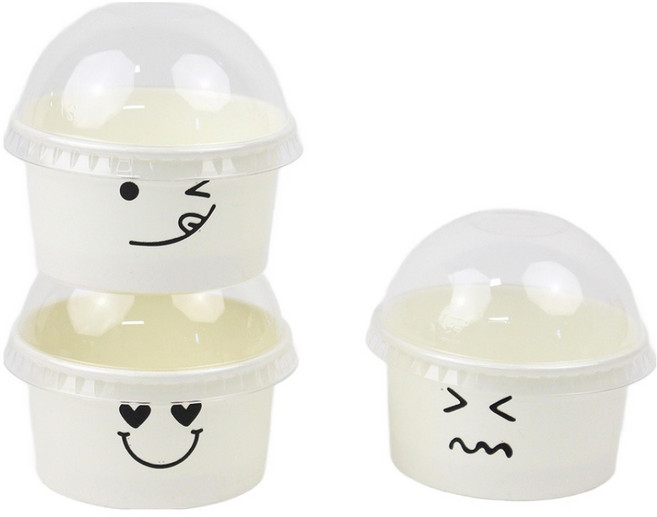 아이엔피 화이트 3종 표정 젤라또 컵용기 랜덤발송 90ml x 80p + 돔형무타공 뚜껑 100p 세트, 1세트