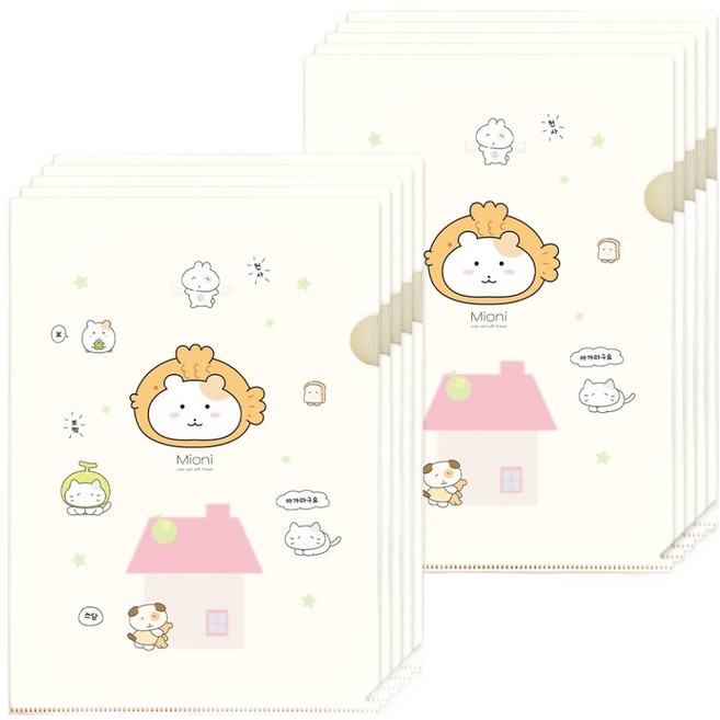 포포팬시 미오니 캐릭터 반투명 L홀더 A4 파일, 10개, 아이보리