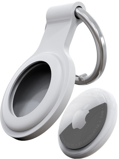 엑씨 에어태그 1 / 2 호환 홀더 충격흡수 실리콘 커버 키링 케이스, 화이트