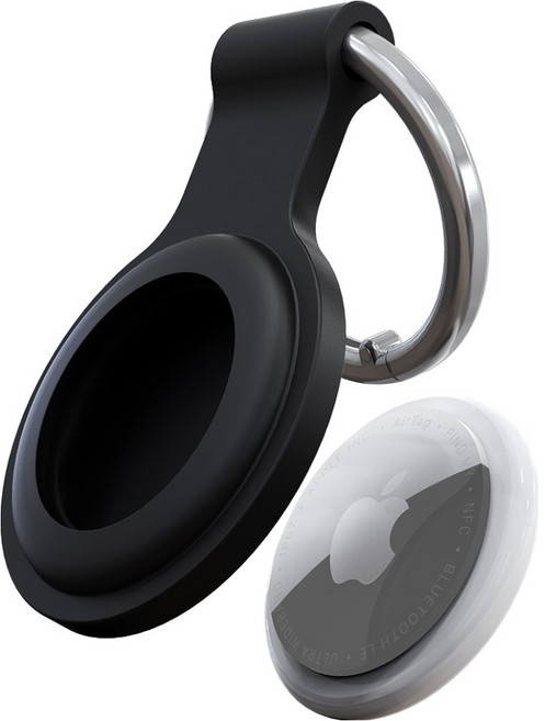 엑씨 에어태그 1 / 2 호환 홀더 충격흡수 실리콘 커버 키링 케이스, 블랙