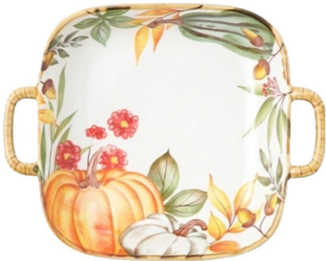 아메리칸로드 호박 과일 패턴 도자기 사각접시 HR2736, 혼합색상, 1개