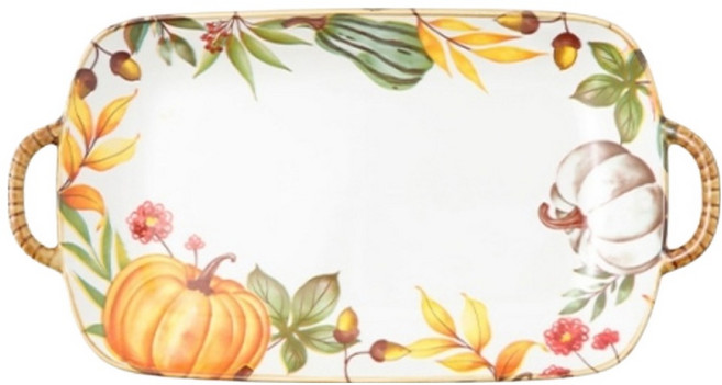 아메리칸로드 호박 과일 패턴 도자기 직사각접시 HR2736, 혼합색상, 1개