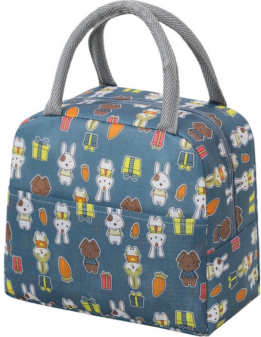 홈바운드 화사한 패턴 보온 도시락 가방, 블루래빗, 1개